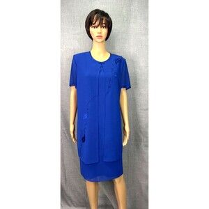 Studio 1 Layered Jacket Sheath Fully Lined Dress Women's Size 10 Royal Blue